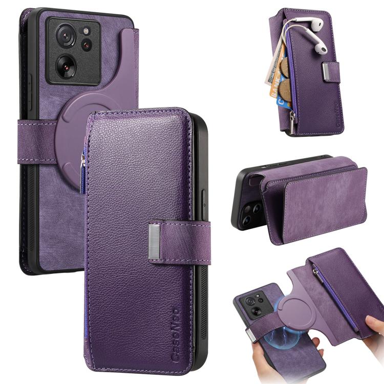 CaseNeo MagSafe RFID Anti-theft Zipper Wallet Retro Leather Phone Case, For Xiaomi 14T, For Xiaomi 13T / 13T Pro 5G, For Xiaomi Mi 11T / 11T Pro 5G, For Xiaomi Mi 11 Lite