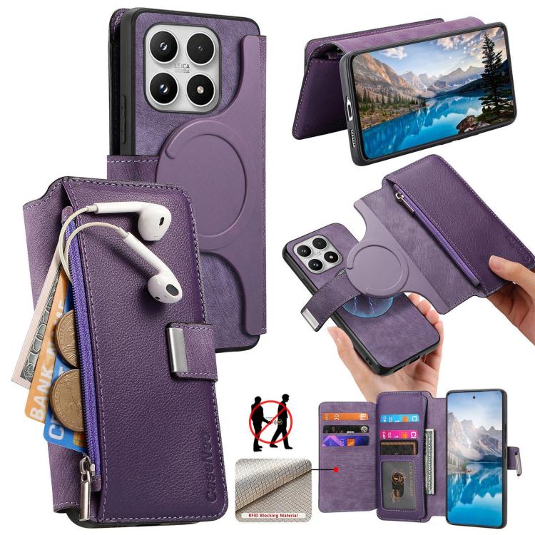 CaseNeo MagSafe RFID Anti-theft Zipper Wallet Retro Leather Phone Case, For Xiaomi 17 Pro Max, For Xiaomi 17, For Xiaomi 15T Pro 5G, For Xiaomi 15T 5G, For Xiaomi Poco X7 Pro, For Xiaomi 14T Pro, For Xiaomi 14T, For Xiaomi 13T / 13T Pro 5G