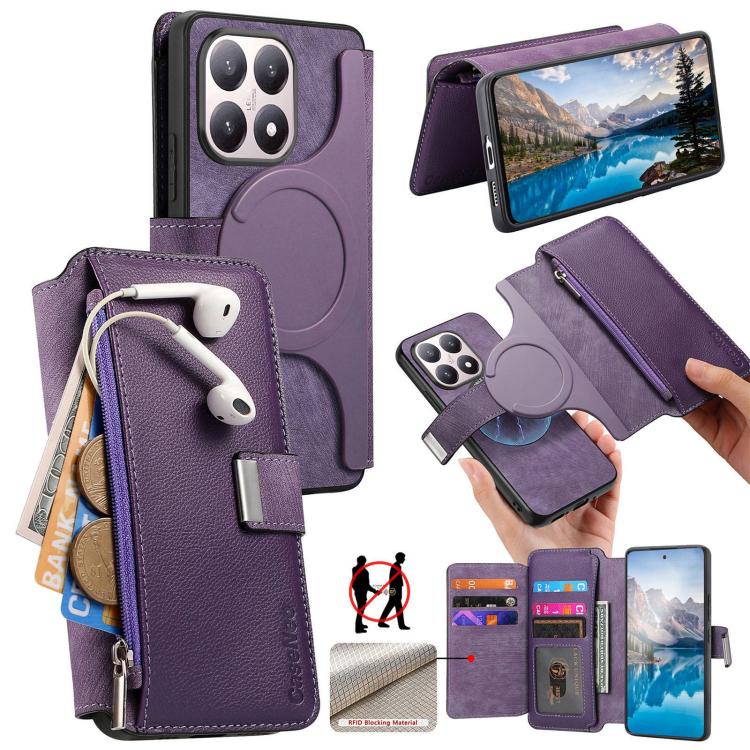CaseNeo MagSafe RFID Anti-theft Zipper Wallet Retro Leather Phone Case, For Xiaomi 17 Pro Max, For Xiaomi 17, For Xiaomi 15T Pro 5G, For Xiaomi 15T 5G, For Xiaomi Poco X7 Pro, For Xiaomi 14T Pro, For Xiaomi 14T, For Xiaomi 13T / 13T Pro 5G