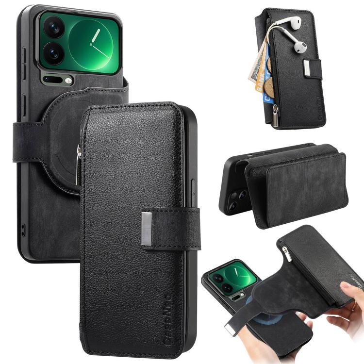 CaseNeo MagSafe RFID Anti-theft Zipper Wallet Retro Leather Phone Case, For Xiaomi 17T Pro 5G, For Xiaomi 17T 5G, For Xiaomi 17 Pro Max, For Xiaomi 17, For Xiaomi 15T Pro 5G, For Xiaomi 15T 5G, For Xiaomi Poco X7 Pro, For Xiaomi 14T Pro
