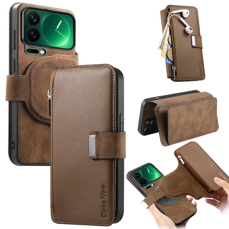 CaseNeo MagSafe RFID Anti-theft Zipper Wallet Retro Leather Phone Case, For Xiaomi 17T Pro 5G, For Xiaomi 17T 5G, For Xiaomi 17 Pro Max, For Xiaomi 17, For Xiaomi 15T Pro 5G, For Xiaomi 15T 5G, For Xiaomi Poco X7 Pro, For Xiaomi 14T Pro