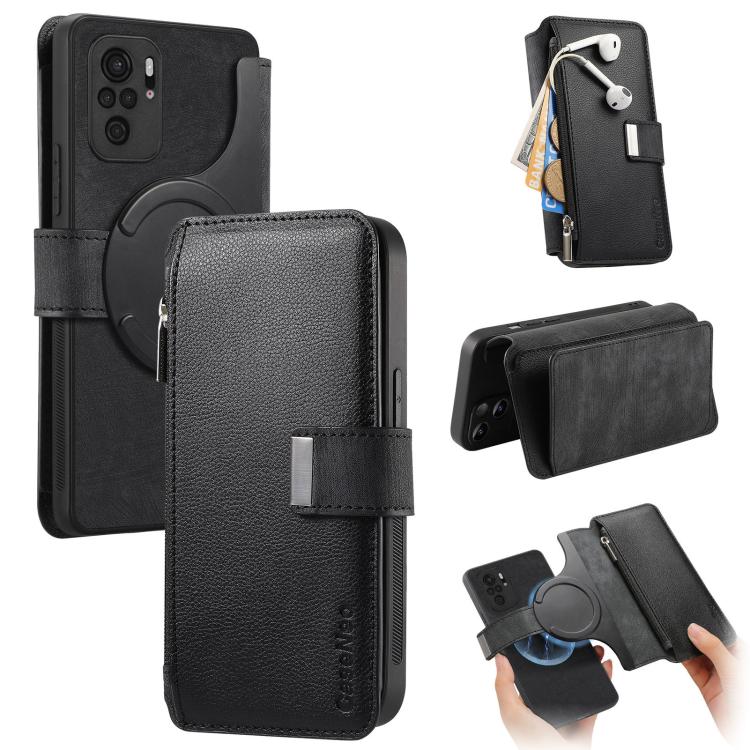 CaseNeo MagSafe RFID Anti-theft Zipper Wallet Retro Leather Phone Case, For Redmi Note 10 4G / 10S