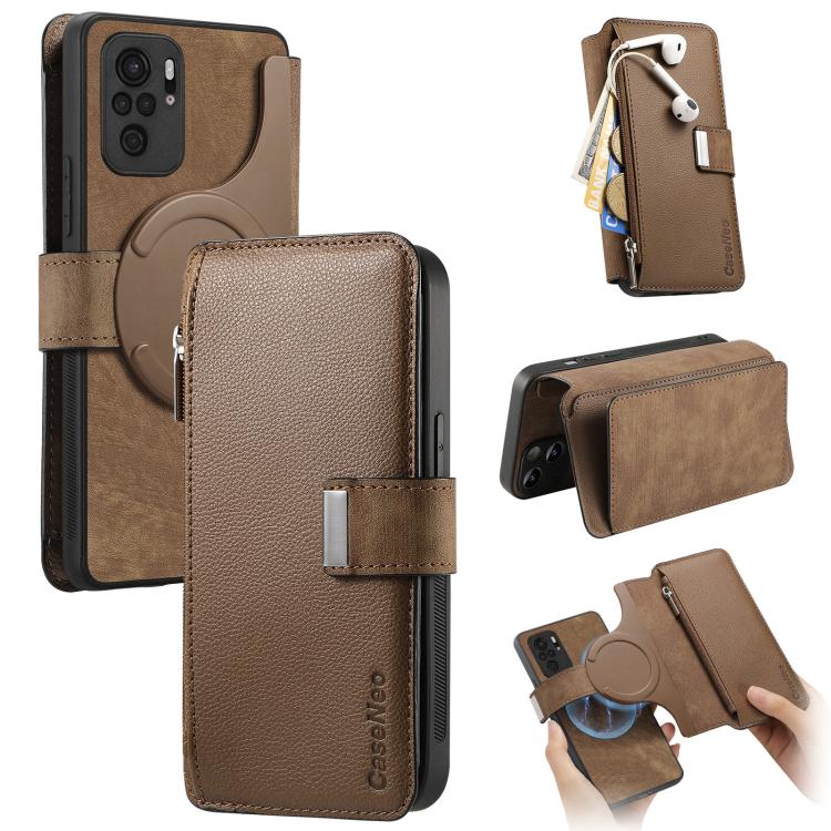 CaseNeo MagSafe RFID Anti-theft Zipper Wallet Retro Leather Phone Case, For Redmi Note 10 4G / 10S