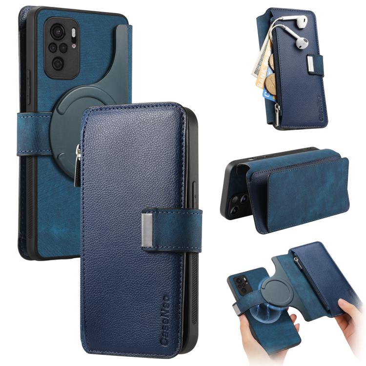 CaseNeo MagSafe RFID Anti-theft Zipper Wallet Retro Leather Phone Case, For Redmi Note 10 4G / 10S