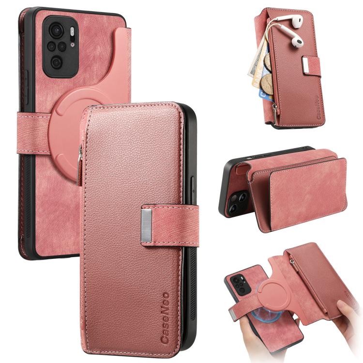 CaseNeo MagSafe RFID Anti-theft Zipper Wallet Retro Leather Phone Case, For Redmi Note 10 4G / 10S