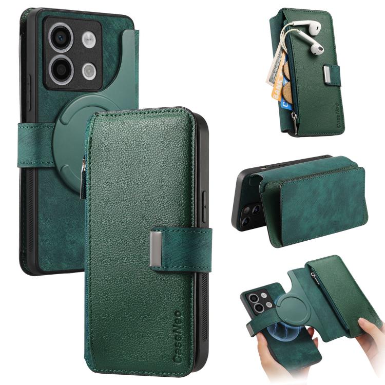 CaseNeo MagSafe RFID Anti-theft Zipper Wallet Retro Leather Phone Case, For Redmi Note 13 4G, For Redmi Note 13R Pro 5G, For Redmi Note 13 5G, For Redmi Note 13 Pro+, For Redmi Note 13 Pro 5G, For Redmi Note 12 4G Global, For Redmi Note 12 Pro+ 5G     ...