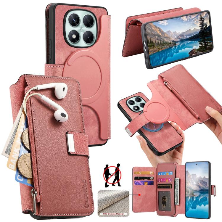 CaseNeo MagSafe RFID Anti-theft Zipper Wallet Retro Leather Phone Case, For Redmi 15 5G Global / 4G SEA 169.5mm, For Redmi Turbo 4 Pro, For Redmi Note 14 Pro 4G, For Redmi Note 14 4G Global 163.25mm, For Redmi Note 14 5G Global, For Redmi Note 14 Pro 5...