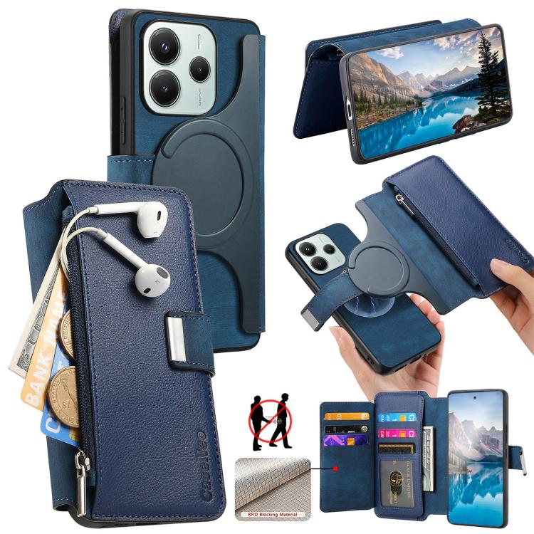 CaseNeo MagSafe RFID Anti-theft Zipper Wallet Retro Leather Phone Case, For Redmi 15 5G Global / 4G SEA 169.5mm, For Redmi Turbo 4 Pro, For Redmi Note 14 Pro 4G, For Redmi Note 14 4G Global 163.25mm, For Redmi Note 14 5G Global, For Redmi Note 14 Pro 5...