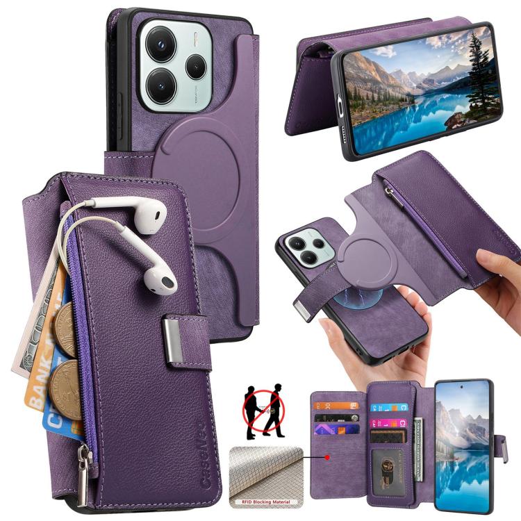 CaseNeo MagSafe RFID Anti-theft Zipper Wallet Retro Leather Phone Case, For Redmi 15 5G Global / 4G SEA 169.5mm, For Redmi Turbo 4 Pro, For Redmi Note 14 Pro 4G, For Redmi Note 14 4G Global 163.25mm, For Redmi Note 14 5G Global, For Redmi Note 14 Pro 5...