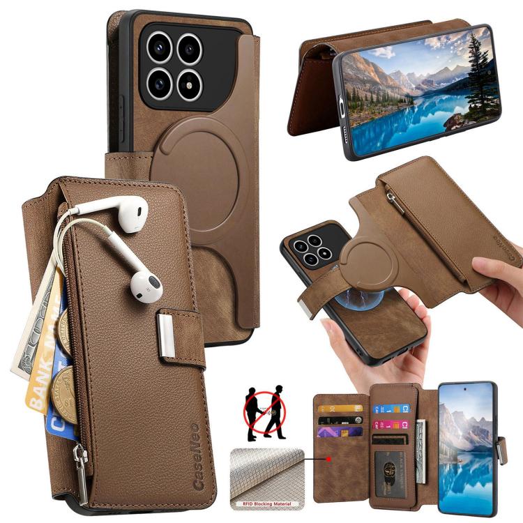 CaseNeo MagSafe RFID Anti-theft Zipper Wallet Retro Leather Phone Case, For Redmi Turbo 5 Max / Poco X8 Pro Max, For Redmi Turbo 5 5G / Poco X8 Pro 5G, For Redmi Note 15 Pro+ Global 163.3mm, For Redmi Note 15 4G / 5G Global 164mm                       ...