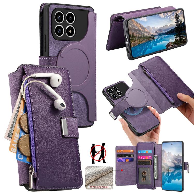 CaseNeo MagSafe RFID Anti-theft Zipper Wallet Retro Leather Phone Case, For Redmi Turbo 5 Max / Poco X8 Pro Max, For Redmi Turbo 5 5G / Poco X8 Pro 5G, For Redmi Note 15 Pro+ Global 163.3mm, For Redmi Note 15 4G / 5G Global 164mm                       ...