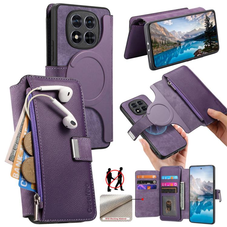 CaseNeo MagSafe RFID Anti-theft Zipper Wallet Retro Leather Phone Case, For Redmi Turbo 5 Max / Poco X8 Pro Max, For Redmi Turbo 5 5G / Poco X8 Pro 5G, For Redmi Note 15 Pro+ Global 163.3mm, For Redmi Note 15 4G / 5G Global 164mm                       ...