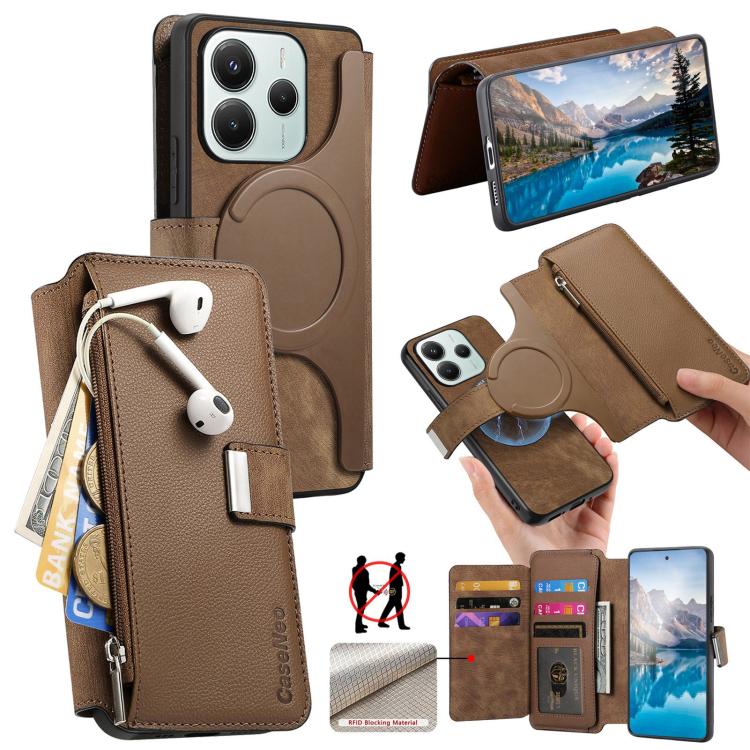 CaseNeo MagSafe RFID Anti-theft Zipper Wallet Retro Leather Phone Case, For Redmi 15 5G Global / 4G SEA 169.5mm, For Redmi Turbo 4 Pro, For Redmi Note 14 Pro 4G, For Redmi Note 14 4G Global 163.25mm, For Redmi Note 14 5G Global, For Redmi Note 14 Pro 5...