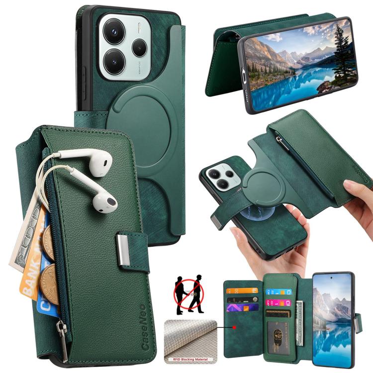 CaseNeo MagSafe RFID Anti-theft Zipper Wallet Retro Leather Phone Case, For Redmi 15 5G Global / 4G SEA 169.5mm, For Redmi Turbo 4 Pro, For Redmi Note 14 Pro 4G, For Redmi Note 14 4G Global 163.25mm, For Redmi Note 14 5G Global, For Redmi Note 14 Pro 5...