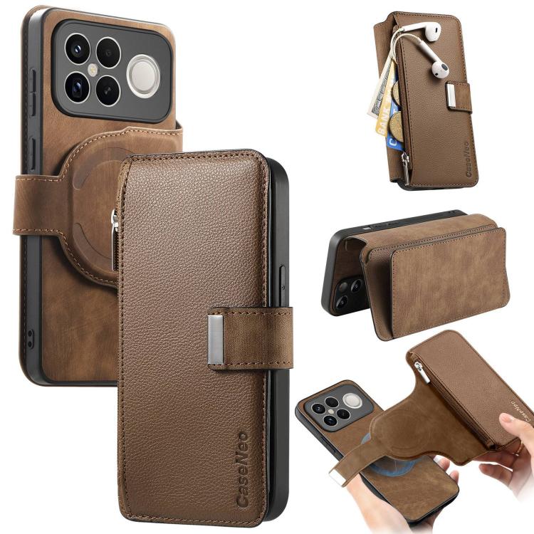 CaseNeo MagSafe RFID Anti-theft Zipper Wallet Retro Leather Phone Case, For Redmi Turbo 5 Max / Poco X8 Pro Max, For Redmi Turbo 5 5G / Poco X8 Pro 5G, For Redmi Note 15 Pro+ Global 163.3mm, For Redmi Note 15 4G / 5G Global 164mm                       ...