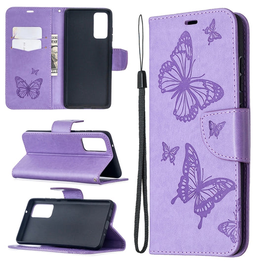 Embossing Two Butterflies Pattern Horizontal Flip PU Leather Case with Holder & Card Slot & Wallet & Lanyard, For Galaxy S20 FE 5G / S20 Lite