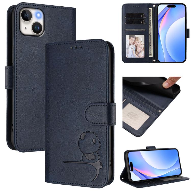 Litter Panda Embossing RFID Leather Phone Case with Lanyard, For iPhone 16, For iPhone 15 Pro Max, For iPhone 15 Pro, For iPhone 15 Plus, For iPhone 15, For iPhone 14 Plus, For iPhone 14 / 13, For iPhone 14 Pro