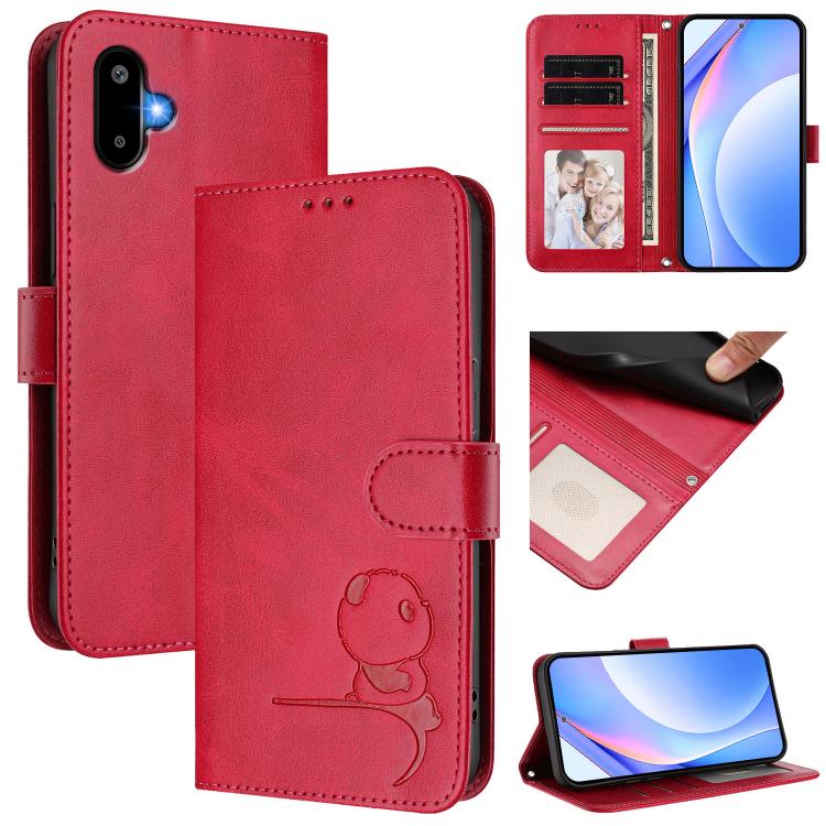 Litter Panda Embossing RFID Leather Phone Case with Lanyard, For Samsung Galaxy M56 5G, For Samsung Galaxy F16 5G / M16 5G, For Samsung Galaxy F06 5G / M06 5G, For Samsung Galaxy M35 5G, For Samsung Galaxy M55 / C55 5G, For Samsung Galaxy XCover7 Pro  ...