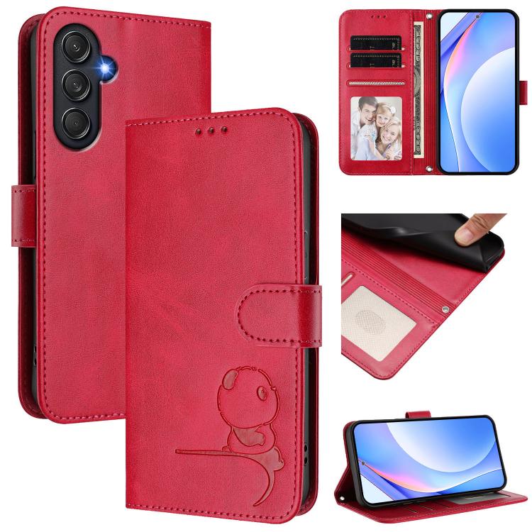 Litter Panda Embossing RFID Leather Phone Case with Lanyard, For Samsung Galaxy M56 5G, For Samsung Galaxy F16 5G / M16 5G, For Samsung Galaxy F06 5G / M06 5G, For Samsung Galaxy M35 5G, For Samsung Galaxy M55 / C55 5G, For Samsung Galaxy XCover7 Pro  ...
