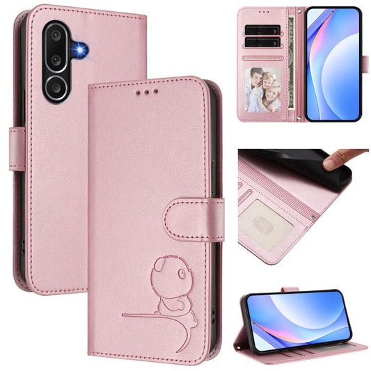 Litter Panda Embossing RFID Leather Phone Case with Lanyard, For Samsung Galaxy M56 5G, For Samsung Galaxy F16 5G / M16 5G, For Samsung Galaxy F06 5G / M06 5G, For Samsung Galaxy M35 5G, For Samsung Galaxy M55 / C55 5G, For Samsung Galaxy XCover7 Pro  ...