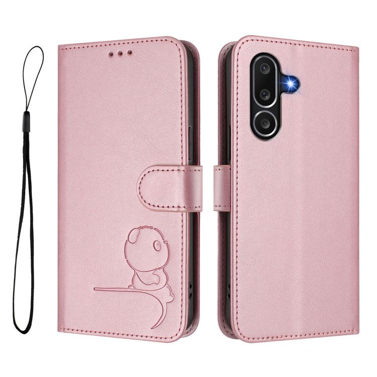 Litter Panda Embossing RFID Leather Phone Case with Lanyard, For Samsung Galaxy M56 5G, For Samsung Galaxy F16 5G / M16 5G, For Samsung Galaxy F06 5G / M06 5G, For Samsung Galaxy M35 5G, For Samsung Galaxy M55 / C55 5G, For Samsung Galaxy XCover7 Pro  ...