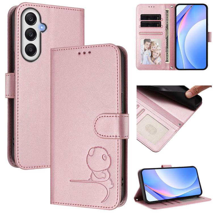 Litter Panda Embossing RFID Leather Phone Case with Lanyard, For Samsung Galaxy A16 4G / 5G, For Samsung Galaxy A05s 4G / F14 4G, For Samsung Galaxy A15 5G / 4G, For Samsung Galaxy A55 5G, For Samsung Galaxy A35 5G, For Samsung Galaxy A25 5G           ...