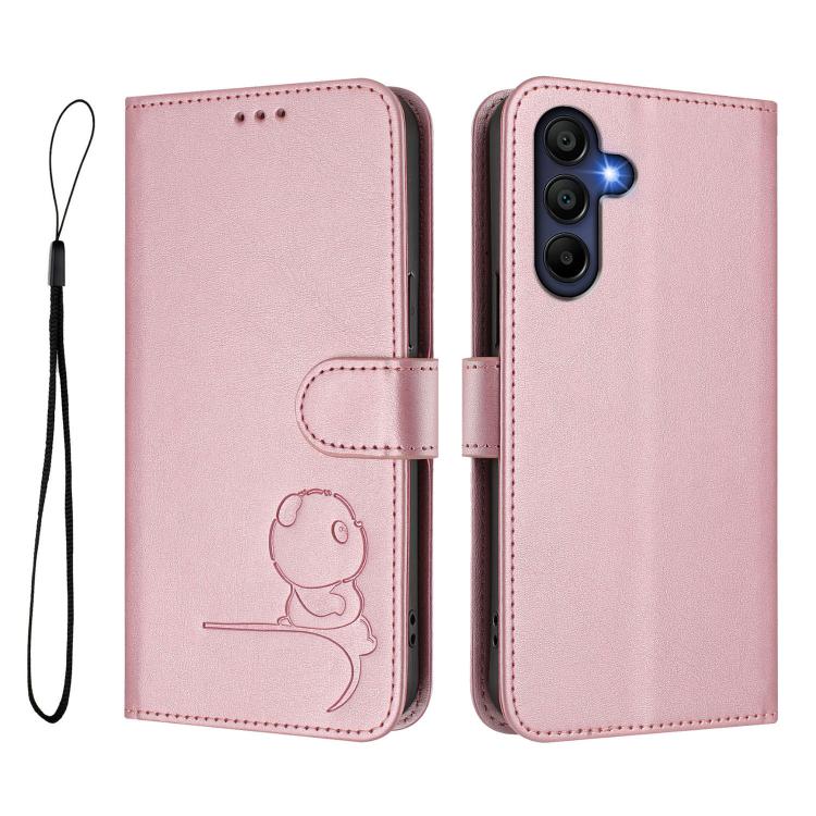 Litter Panda Embossing RFID Leather Phone Case with Lanyard, For Samsung Galaxy A16 4G / 5G, For Samsung Galaxy A05s 4G / F14 4G, For Samsung Galaxy A15 5G / 4G, For Samsung Galaxy A55 5G, For Samsung Galaxy A35 5G, For Samsung Galaxy A25 5G           ...