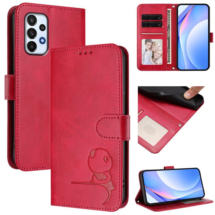 Litter Panda Embossing RFID Leather Phone Case with Lanyard, For Samsung Galaxy A16 4G / 5G, For Samsung Galaxy A05s 4G / F14 4G, For Samsung Galaxy A15 5G / 4G, For Samsung Galaxy A55 5G, For Samsung Galaxy A35 5G, For Samsung Galaxy A25 5G           ...