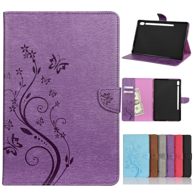 Butterfly Flower Embossing Pattern Horizontal Flip Leather Case with Holder & Card Slots & Wallet, For Samsung Galaxy Tab A7 10.4 (2020), For Samsung Galaxy Tab A 8.4 (2020), For Samsung Galaxy Tab S8 / Galaxy Tab S7, For Samsung Galaxy Tab S6