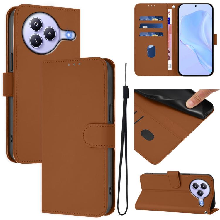 Skin Feel Solid Color Leather Phone Case with Lanyard, For Xiaomi 15T 5G, For Xiaomi Civi 5 Pro 5G