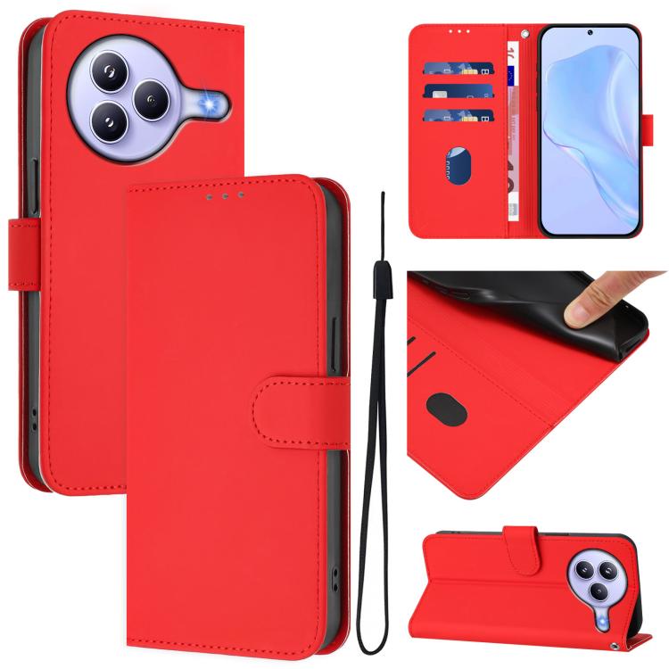 Skin Feel Solid Color Leather Phone Case with Lanyard, For Xiaomi 15T 5G, For Xiaomi Civi 5 Pro 5G