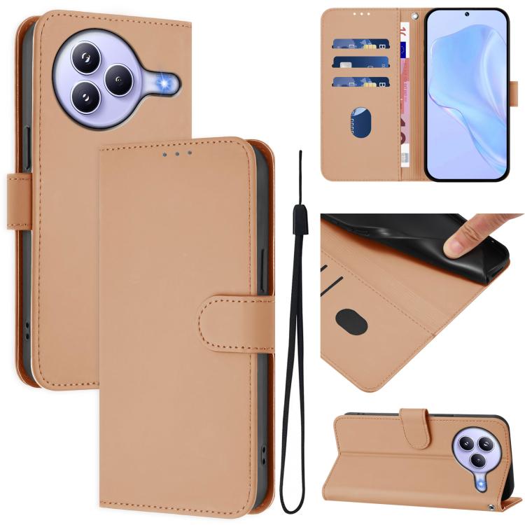 Skin Feel Solid Color Leather Phone Case with Lanyard, For Xiaomi 15T 5G, For Xiaomi Civi 5 Pro 5G