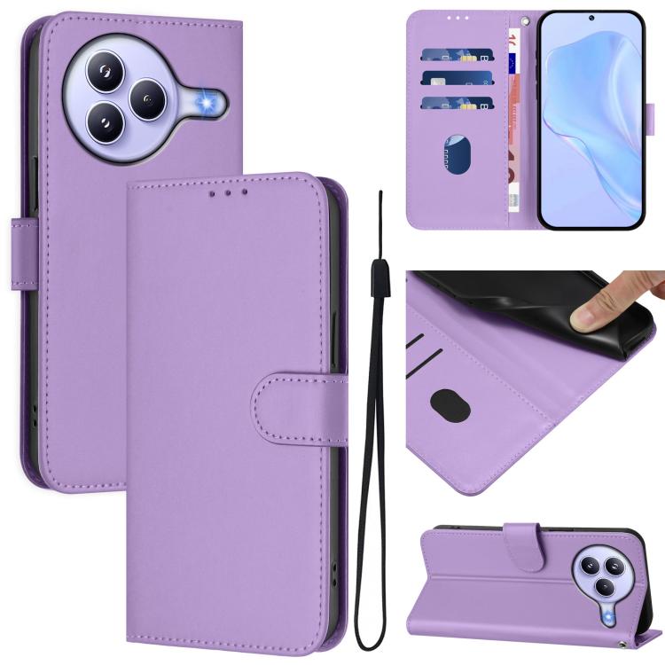 Skin Feel Solid Color Leather Phone Case with Lanyard, For Xiaomi 15T 5G, For Xiaomi Civi 5 Pro 5G