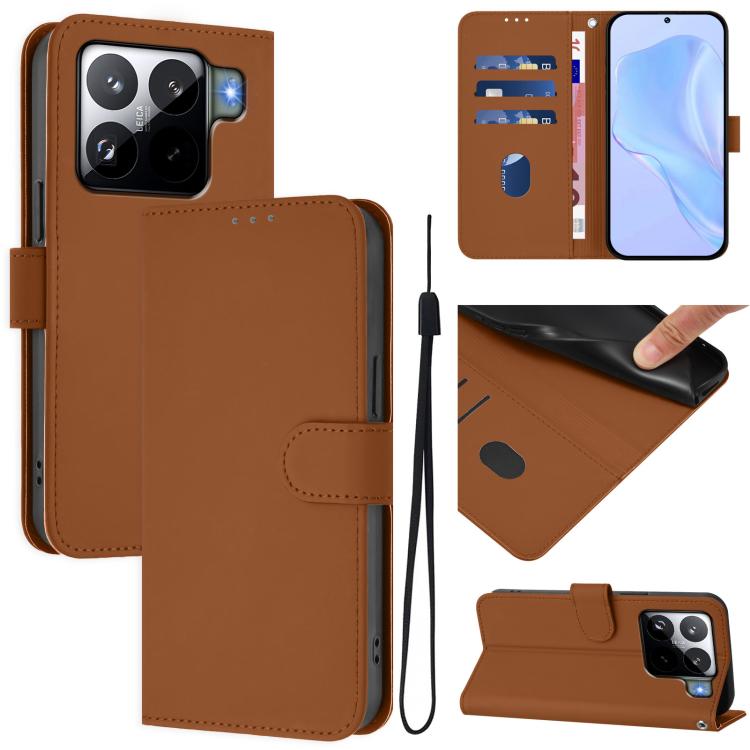 Skin Feel Solid Color Leather Phone Case with Lanyard, For Xiaomi 15S Pro 5G