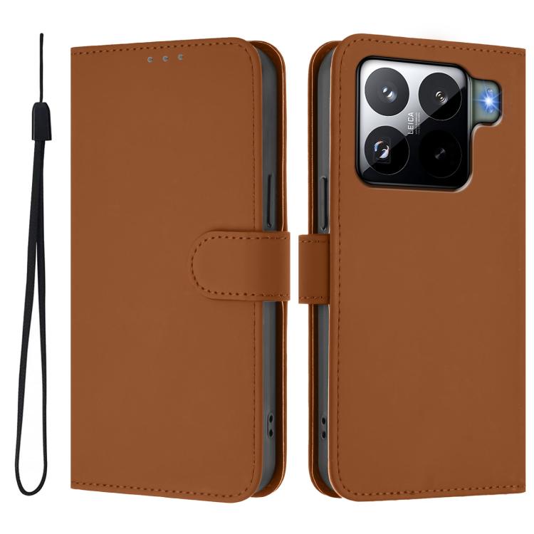 Skin Feel Solid Color Leather Phone Case with Lanyard, For Xiaomi 15S Pro 5G