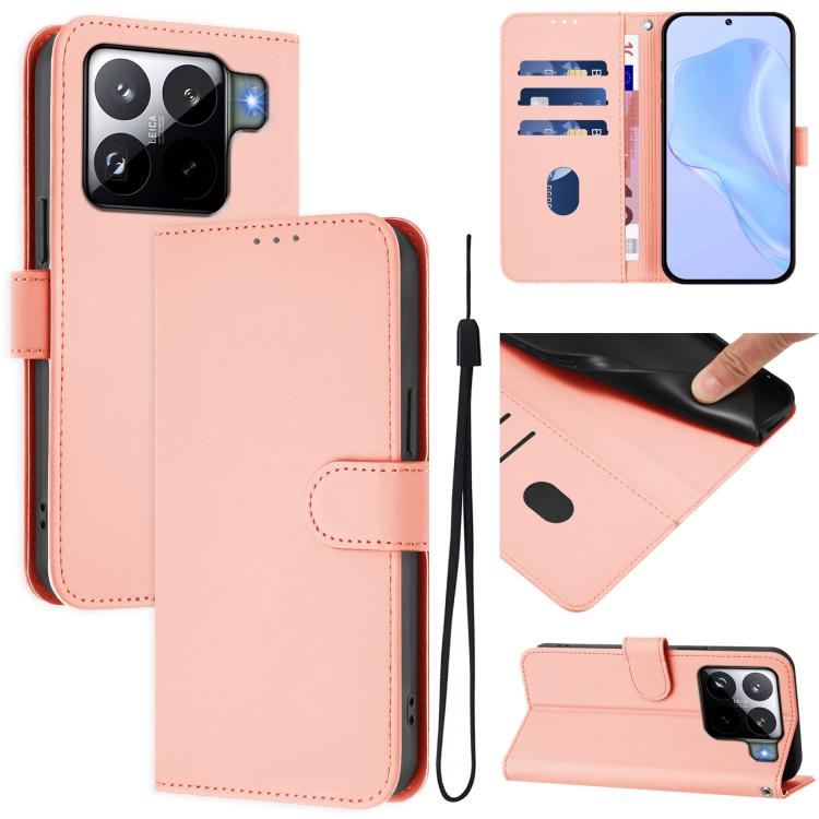 Skin Feel Solid Color Leather Phone Case with Lanyard, For Xiaomi 15S Pro 5G