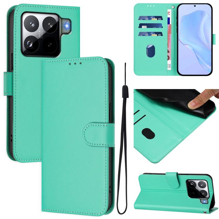 Skin Feel Solid Color Leather Phone Case with Lanyard, For Xiaomi 15S Pro 5G