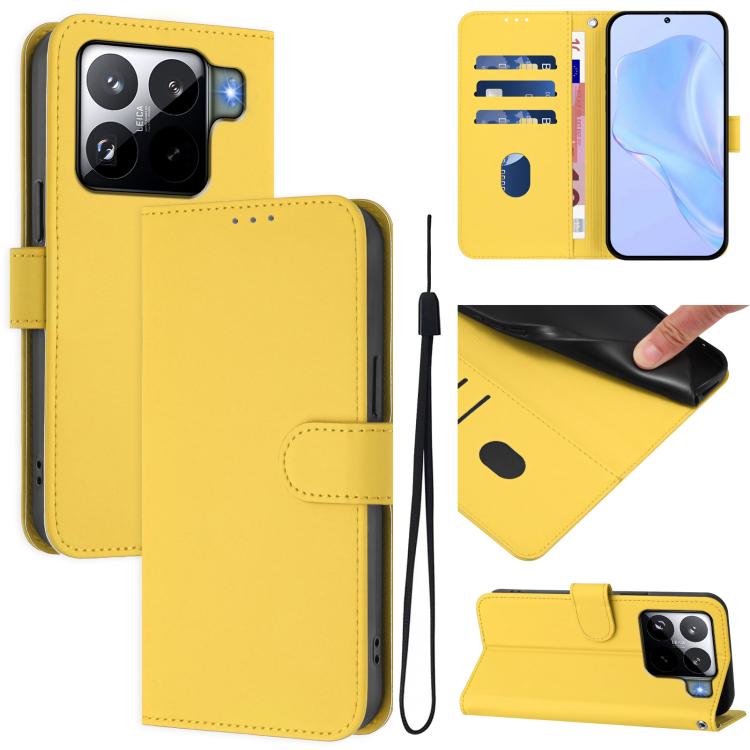 Skin Feel Solid Color Leather Phone Case with Lanyard, For Xiaomi 15S Pro 5G