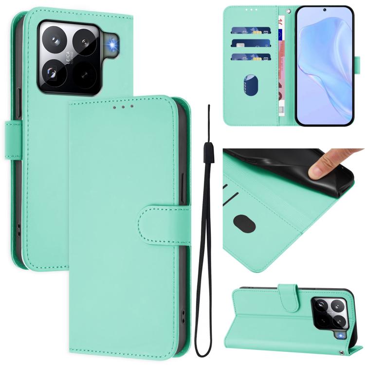 Skin Feel Solid Color Leather Phone Case with Lanyard, For Xiaomi 15S Pro 5G