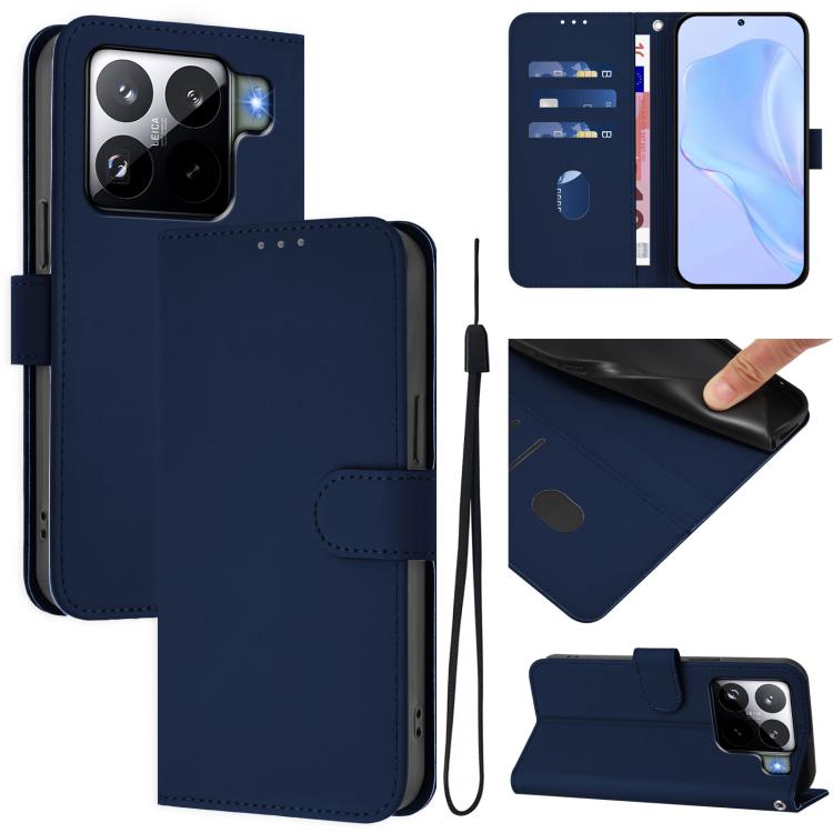 Skin Feel Solid Color Leather Phone Case with Lanyard, For Xiaomi 15S Pro 5G