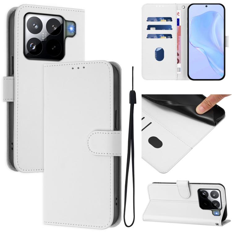 Skin Feel Solid Color Leather Phone Case with Lanyard, For Xiaomi 15S Pro 5G