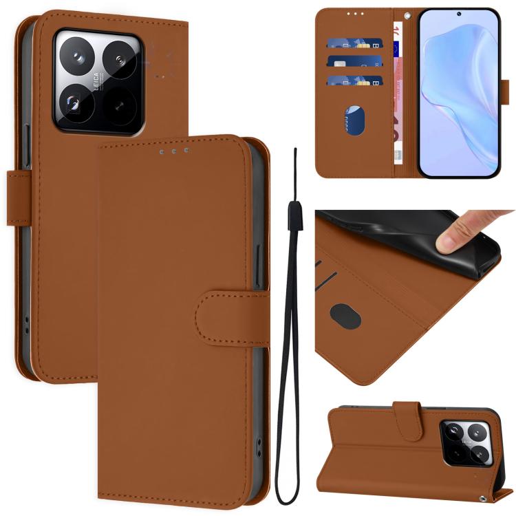 Skin Feel Solid Color Leather Phone Case with Lanyard, For Xiaomi 15T 5G, For Xiaomi Civi 5 Pro 5G