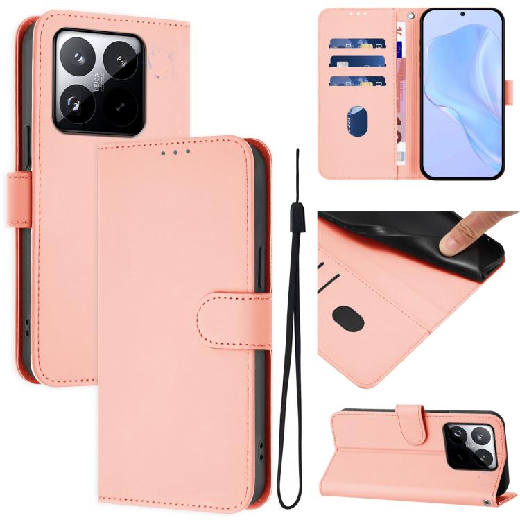 Skin Feel Solid Color Leather Phone Case with Lanyard, For Xiaomi 15T 5G, For Xiaomi Civi 5 Pro 5G