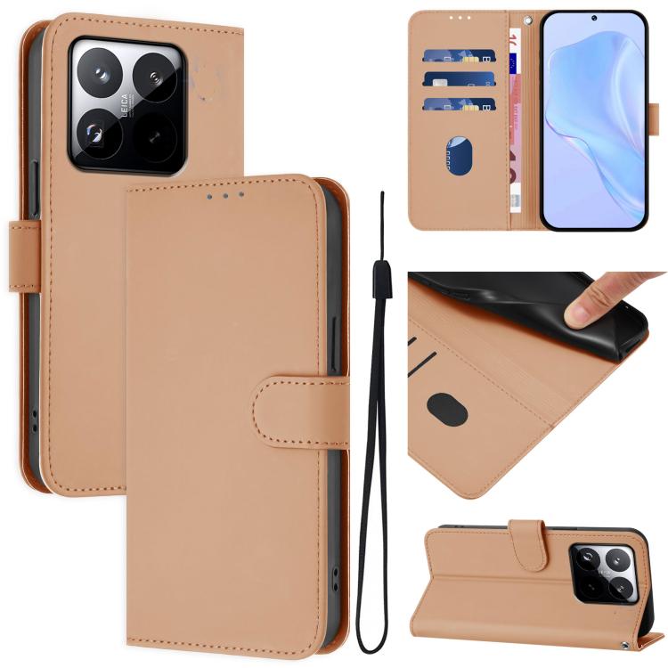 Skin Feel Solid Color Leather Phone Case with Lanyard, For Xiaomi 15T 5G, For Xiaomi Civi 5 Pro 5G