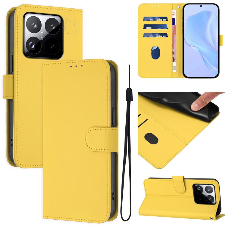 Skin Feel Solid Color Leather Phone Case with Lanyard, For Xiaomi 15T 5G, For Xiaomi Civi 5 Pro 5G