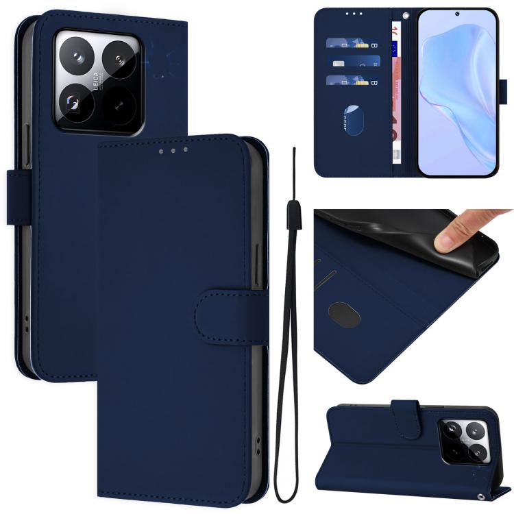 Skin Feel Solid Color Leather Phone Case with Lanyard, For Xiaomi 15T 5G, For Xiaomi Civi 5 Pro 5G