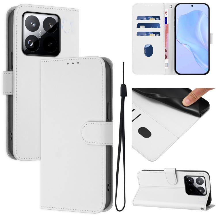 Skin Feel Solid Color Leather Phone Case with Lanyard, For Xiaomi 15T 5G, For Xiaomi Civi 5 Pro 5G