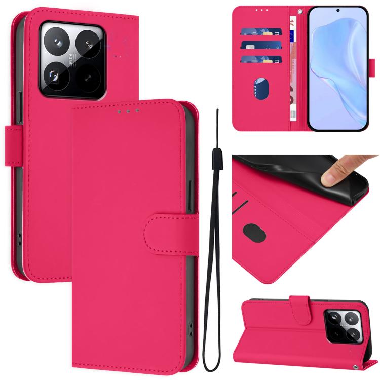 Skin Feel Solid Color Leather Phone Case with Lanyard, For Xiaomi 15T 5G, For Xiaomi Civi 5 Pro 5G