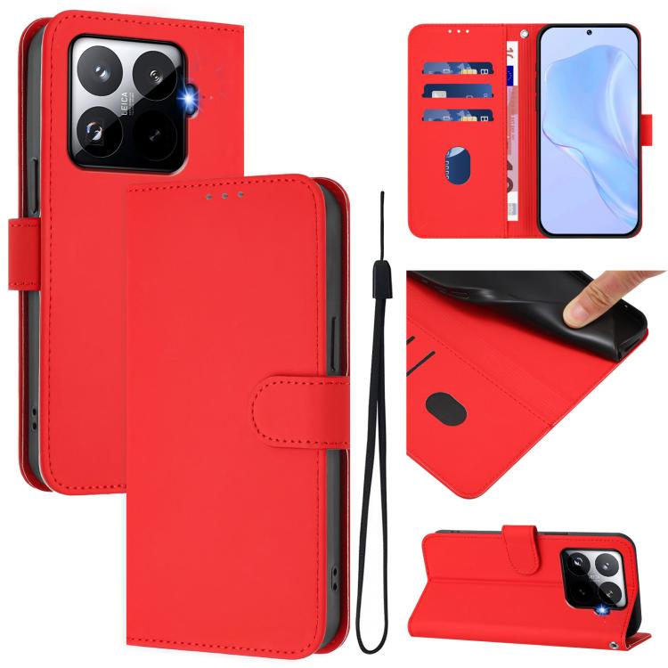 Skin Feel Solid Color Leather Phone Case with Lanyard, For Xiaomi 17T Pro 5G, For Xiaomi 15T Pro 5G