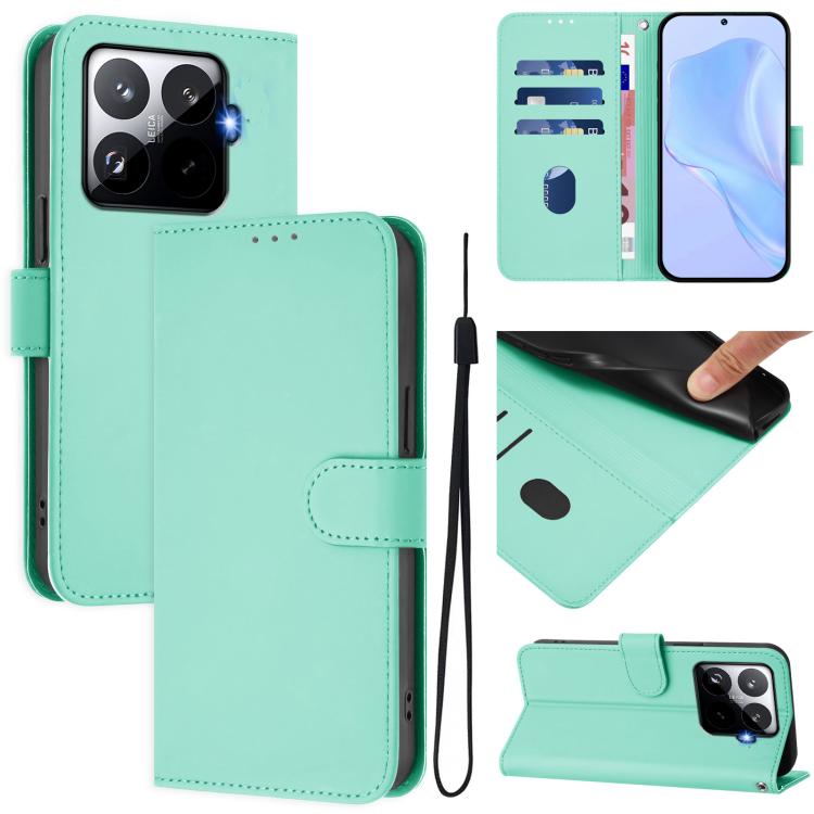 Skin Feel Solid Color Leather Phone Case with Lanyard, For Xiaomi 17T Pro 5G, For Xiaomi 15T Pro 5G